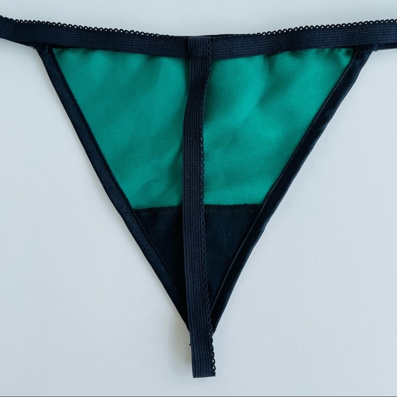 Green Satin G-String with Black Detailing - Picture 11 of 16